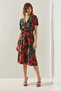 Women's Emerald Green Double Breasted Belted Short Sleeve Belted Patterned Viscose Dress 5928 60251303 - 2