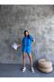 Linen Shirt Shorts Set Blue Oversize Summer Wear - 5