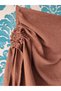 Side-Drawstring Gathered Ruched Linen Skirt - 7