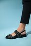 Paloma Black Leather Gold Buckle Women's Sandals - 4