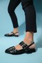 Paloma Black Leather Gold Buckle Women's Sandals - 2