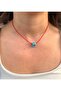 Blue Glass Cube Bead Red Rope Necklace - 2