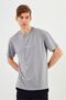 Leo Men's Oversize T-Shirt 100% Cotton Crew Neck Print Detailed Basic Gray T-Shirt - 4