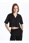 XSIDE Straight Short Sleeve Crop Linen Blended Women's Shirt