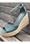 Women's Genuine Leather Suede Straw Handmade Filled Heel Sandals 6863 - 2
