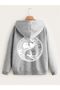 Round Double Dragon Printed Zippered Hooded Oversize Sweatshirt - 2