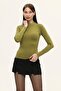 Oil Green Stand Collar Long Sleeve Bodysuit - 3