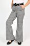Girl's Flared Leg High Waist Belted Houndstooth Patterned Fabric Trousers