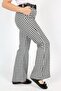 Girl's Flared Leg High Waist Belted Houndstooth Patterned Fabric Trousers - 4