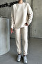 Unisex Beige Crew Neck Plain Oversized Top and Bottom Tracksuit Set - 2