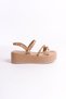 Women's Nude Cross-Strapped Gold Trock Flat Wedge Sandals Shoes - 4