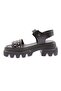 140 Women's Thick Sole Cross Banded Stone Sandals Genuine Leather Black - 3
