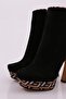 1300-22K Women's High Platform Zippered Goblet Heeled Boots Black Suede Mustard - 4