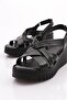 254 Women's Striped Open Sandals Genuine Leather Black Black - 4