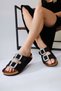 Ellina Black Double-Striped Knitted Women's Slippers with Stone Buckle Detail Opportunity Product