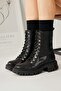 Suzette Black Lace-Up Thick-Soled Women's Boots, Women's Bootie - 3