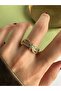 Gold Jewelled Curved Ring - 4