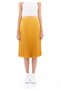 Mustard Midi Length High Waist Pleated Skirt with Elastic Waistband - 3