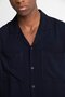 Relaxed Cut Viscose Apache Collar - Short Sleeve Navy Blue Sports Shirt - 3