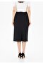 Black Midi Length Classic Pencil Skirt with Elastic Waist and Back Slit with Zipper - 4