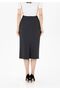 Anthracite Midi Length Classic Pencil Skirt with Elastic Waist and Back Slit with Zipper - 4