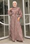 Patterned Brown Satin Chain Dress - 5