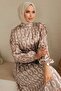 Beige Satin Patterned Chain Dress - 2