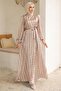 Beige Satin Patterned Chain Dress - 4
