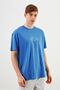 Leo Men's Oversize T-Shirt 100% Cotton Crew Neck Print Detailed Basic Blue T-Shirt - 3