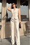 Women Classic Vest Trousers Set Stone - 2