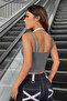 Kadın Beyaz Antrasit Gri Çift Renk Çapraz Askılı Crop Top Bluz - 2