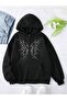 Gothic Heart Printed Oversize Zippered Black Unisex Hooded Cardigan
