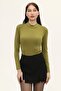 Oil Green Stand Collar Long Sleeve Bodysuit