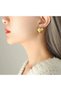 Gold Colored Diamond Heart Women's Earrings - 4