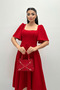 Crepe Fabric Square Collar Midiboy Evening Dress - RED - 3