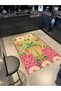 Green Pink Themed Parrot Tree and Rose Patterned Vintage Decorative Carpet 5090 - 4