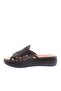 501-23Y Women's Laser Printed Thick Sole Slippers Genuine Leather Black - 3