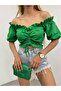 Women's Madonna Neckline Off-Shoulder Front Ruched Cropped Blouse - 2