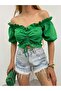 Women's Madonna Neckline Off-Shoulder Front Ruched Cropped Blouse - 5