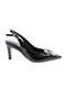 1325 Women's Pointed Toe Open Back Buckle Heeled Shoes Black Patent Leather