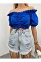 Women's Madonna Neckline Off-Shoulder Front Ruched Cropped Blouse - 4