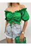 Women's Madonna Neckline Off-Shoulder Front Ruched Cropped Blouse - 4