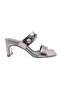 1043-23Y Women's Crystal Stone Banded Heeled Slippers Platinum Metallic