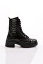 K9002 Women's Lace-Up Boots Black Wrinkled Patent Leather