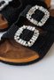 Ellina Black Double-Striped Knitted Women's Slippers with Stone Buckle Detail Opportunity Product - 4