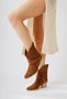 Olinda Tan Suede Laser Cut Pointed Toe Chain Detailed Summer Western Women's Boots, Women's Booties - 4