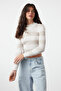 Ekru Crop Couple Pamuklu Renk Bloklu Triko Kazak TWOAW20KZ0255