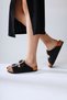 Ellina Black Double-Striped Knitted Women's Slippers with Stone Buckle Detail Opportunity Product - 5