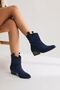 Joo Navy Blue Suede Pointed Toe Embroidered Western Women's Boots, Women's Bootie - 4