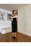Women's Colorful Scuba Crepe Fabric Madonna Collar Front Rose Detail Slit Lined Design Dress - 4